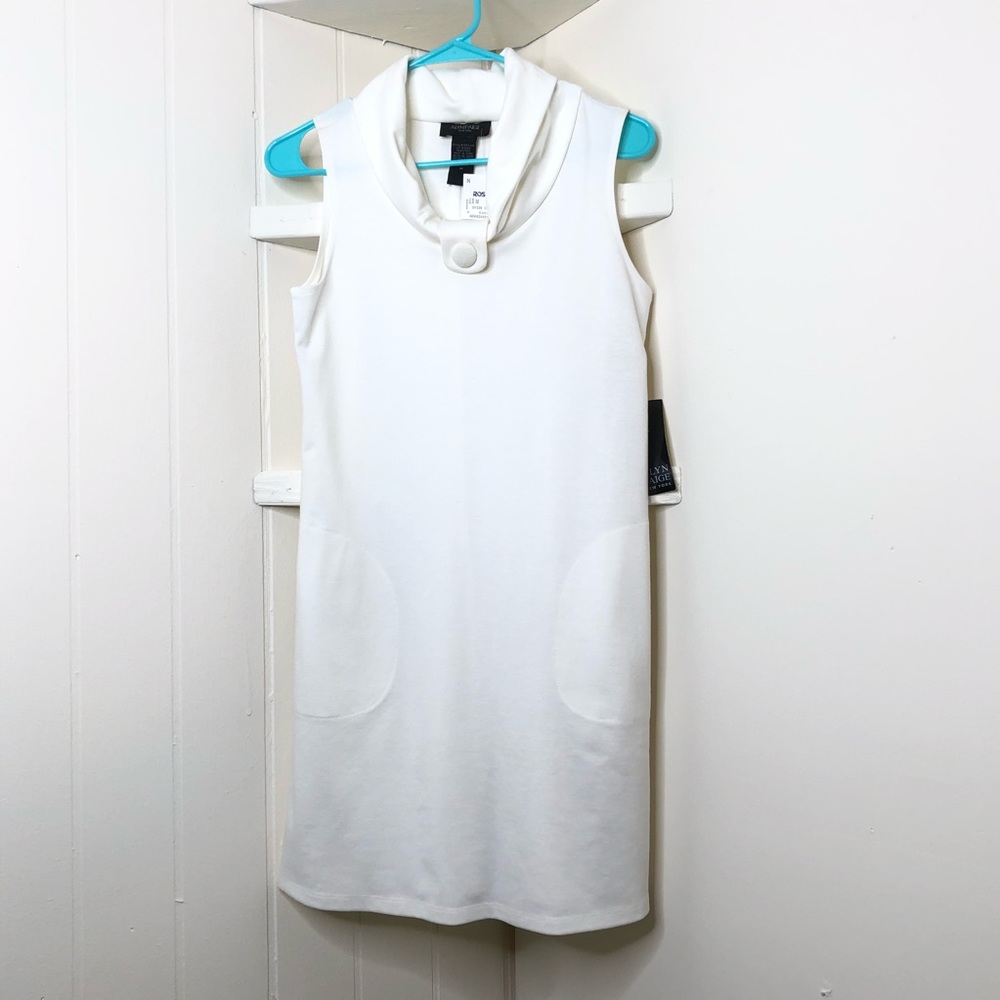 ALYN PAIGE Medium Ivory Sleeveless Dress with a Cuffed Neck